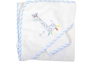 NOSBEBES ® Fabriqué en EUROPE Sortie de bain brodé, 100% COTON idee cadeau naissance bébé, Serviette de Bain Bébé (GIRAFE BLANC BLEU)
