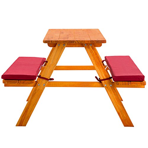 TecTake Kinderpicknickbank aus Holz mit 2 Polsterauflagen rot - 2