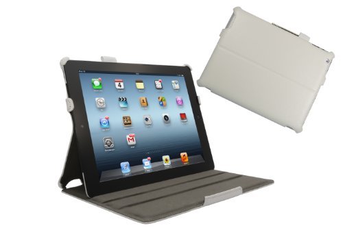 iPad 4 Hülle & iPad 3 Hülle | Smart Cover aufstellbar | Handschlaufe & Stylus-Halterung Luxus Leder für Apple Tablet 9 7 Zoll | Original Adento Marken-Design | Weiß
