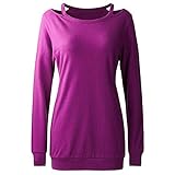 OSYARD Damen Sweatshirt,Oberseiten,Pullover, Frauen Langarm Einfarbig Rundhals T-Shirt Tops Blusen Freizeit Locker Tunika Hemd Oberteile Herbst Winter Pulli Kleidung Streetwear(L, Lila)