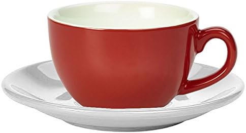 Royal Genware Red Cappuccino Cup and White Saucer 8.8oz / 250ml - Set of 6 - Coffee Cup with Saucer