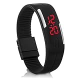 C.D.R. Herren Damen Kinder Silikon LED Watch Uhr Armbanduhr Digital Digitaluhr Sport in 11 erhältlich (schwarz)