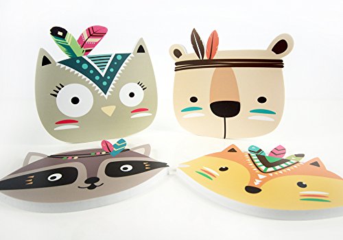 Wanddeko in 3D für das Kinderzimmer *** NEUHEIT ***- 4er-Set mit 3D-Effekt -Süße farbige Indianer Tierköpfe in TOP Qualität auf 10mm starken Platten – MADE IN GERMANY - 8