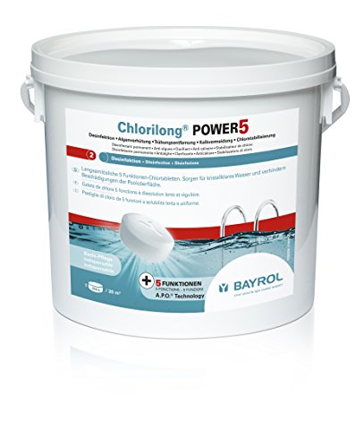BAYROL Chlorilong POWER 5 - Pool Desinfektion - 5 in 1 Chlortabletten 250g, sehr hoher Aktivchlor Gehalt, langsam löslich - 5 kg