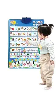 DCcrafts Electronic Interactive Alphabet Wall Chart, Talking ABC & 123s & Music Poster, Best Educational Toy for Toddler. Kindergarten, Sound Chart, Musical Chart (Learning Chart 2), blue