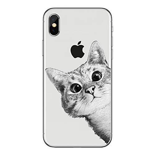Preisvergleich Produktbild Homikon Silikon Hülle Karikatur Kat TPU Tasche Handyhülle Transparente Durchsichtig Weiche Flexible Schutzhülle Stoßfeste Stoßdämpfend Soft Case Cover Kompatibel mit iPhone XR - Neugierige Katze