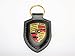 Produktbild Porsche Original Schlüsselanhänger schwarz Leder mit Metall Vereinswappen in Gold Porsche