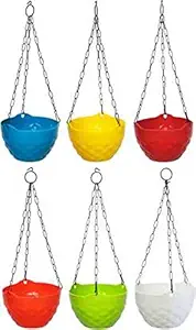 PALOMINO Hanging Diamond Planters Indoor Outdoor Hanging Flower Plant Pot with Hanging Chain (Pack of 6)