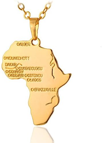 Bonbonne Jewellery Pendant Necklace Map of Africa Hip Hop Chain Alloy Fancy Gift Man Color Golden (with Gift Bag)