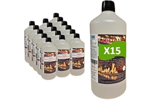 Bioetanol 1L x 15 - premium miljövänligt bränsle för eldstäder i rostfritt stål - ren låga, utan lukt eller rök - vegetabiliska resurser - hög prestanda (1 L x 15)