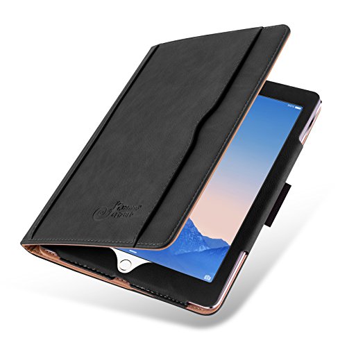 iPad Air, Air 2 & iPad 9.7" 2017 Hülle - JAMMYLIZARD Ledertasche Smart Cover mit Standfuktion für iPad Air (5. & 6. Generation) & iPad 9.7" 2017, SCHWARZ & HONIG, [MIT STIFT & STIFT-HALTER]