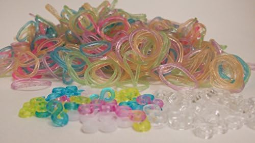 600 Mixed Loom Bands Refills + 25 S Clips + 25 coloured S clips (Glitter), Glitter