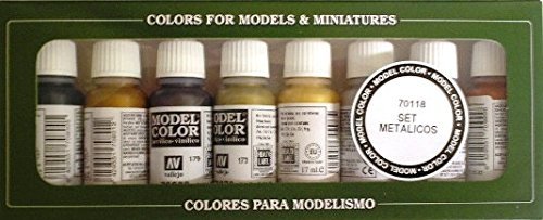 3XVallejo Model Color Metallic Acrylic Paint Set - Assorted Colours (Pack of 8)