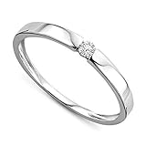 Orovi Bague Femme, Bague de Fiançailles en Or Blanc Bague Solitaire avec Diamants 0.05crt 9 Carat / 375 Or Bijoux Bague Fait à La Main en Italy