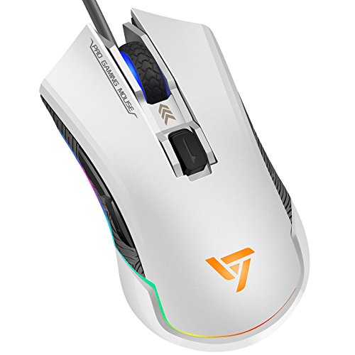 Preisvergleich Produktbild Victsing Einstellbare RGB-Hintergrundbeleuchtung Gaming-Maus, hochpräzise programmierbar, 6 Tasten und 6 einstellbare DPI, optischer Sensor, bis zu 7250 DPI, professionelle ergonomische kabelgebundene Gaming-Maus für PC, Computer, Laptop, Desktop (weiß)