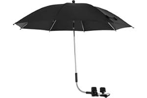 UHLSNHK Parasol Poussette Universelle, Ombrelle pour Poussette, Parapluie De Poussette étanche à Protection UV 360°, Parapluie De Poussette avec Pince Réglable(Noir)