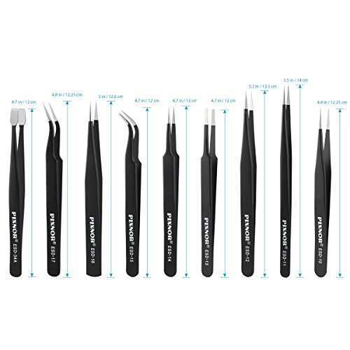 PIXNOR 9st. Anti-Statik-Edelstahl präzise Pinzette Reparatur (schwarz) - 3