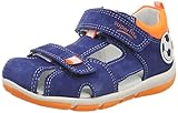 Coole Sandale von Superfit für die kleinen Jungs mit Fußballmotiv. Weiches Veloursleder in blau mit orangefarbenen Effekten. Innenfutter und Decksohle aus Leder