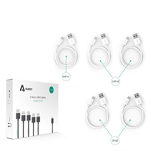 AUKEY Micro USB Ladekabel 5 Pack: 1m *3+0.3m*2 USB Kabel für Micro Gerät wie Samsung / HUAWEI / Sony / Powerbank Weiß - 8