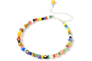 IDIN JEWELLERY Idin Fashion Anklet - Handmade multicoloured Millefiori glass beads anklet (Length approx. 23.5 cm)