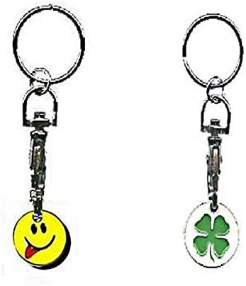 Fabulouz Gift Reusable Supermarket Shopping Gym Trolley £1 or 1 Euro Coin Token Holder Locker Keyring Keychain With £1 token (trolley design)) (Smiley Tongue Out/Lucky Charm)