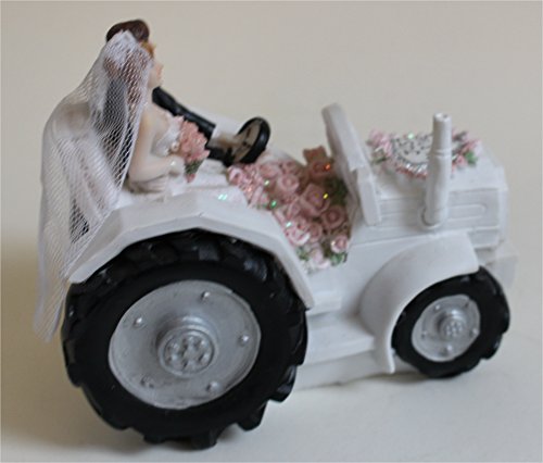 Hochzeitsfigur Brautpaar auf Traktor als Spardose in weiß Sparbüchse Brautpaar Paar Mann Frau auf Trecker Tortenfigur Hochzeitsgeschenk - 4