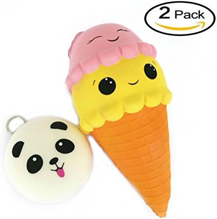 Releaf Squishy/Squishies Toy UK Jumbo 2 Pack: Ice Cream Panda Bread Cute Fun Kawaii Stress Reliever Slow Rising Sweet Scented for Boys and Girls Party Gift Key Chain Charm