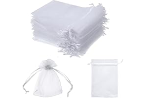 Loopunk 100pcs Sacs Organza,Pochon Organza,Sacs Organza de Poche de Cadeau Mariage Bijoux,Sachet pour Lavande Vide,10x15cm Blanc