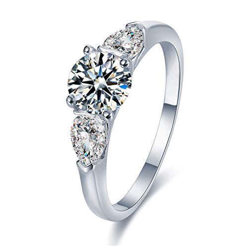 Sreema London - Anillo de Compromiso de Plata de Ley (925) para mujeres acabado en oro blanco en caja de regalo (17 (18,16 mm))