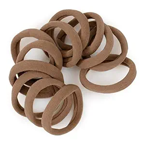 Gentle Hold Seamless Soft and Stretchy Elastic Fabric No-Metal Ponytail Holders - 12 Hair Ties (Light Brown)