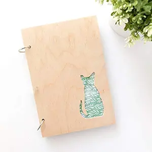 DI-Kraft Refillable Ring Lock Wooden (MDF) Cover Laser Cutting Cat Shape Diary Unruled Paper Sheets Notebooks for Writing Sweet Memories Journal Planner Scrapbook A5(160 Pages, 6x8 Inches)