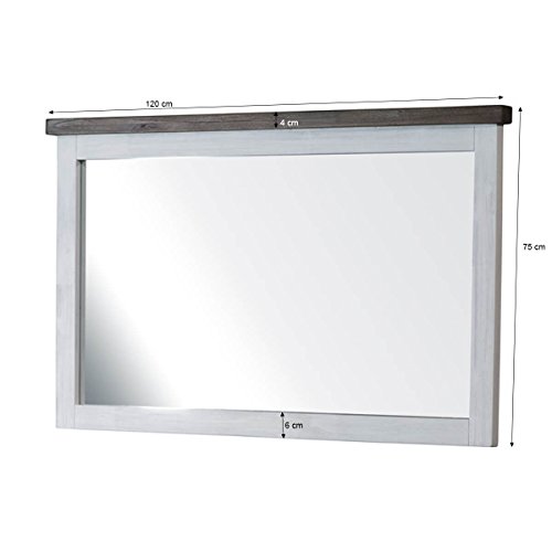 Spiegel Wandspiegel Garderobenspiegel Loft, Massivholz Holz Akazie massiv, Landhausstil Weiß / Braun, Breite 120 cm, Tiefe 5 cm, Höhe 75 cm - 5