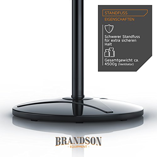 Brandson – Standventilator 40cm / Standlüfter | Standfuß höhenverstellbar | hoher Luftdurchsatz | 3 verschiedene Geschwindigkeitsstufen | Oszillationsfunktion ca. 80° | schwarz - 5