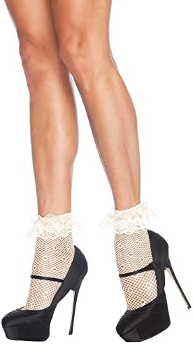 Ladies Pretty Ivory Daisy Ankle Socks Anklets Dancer Crochet Net Ruffle 70s Festival Boho Bridal One Size Fashion Flower (One Size fits Most)