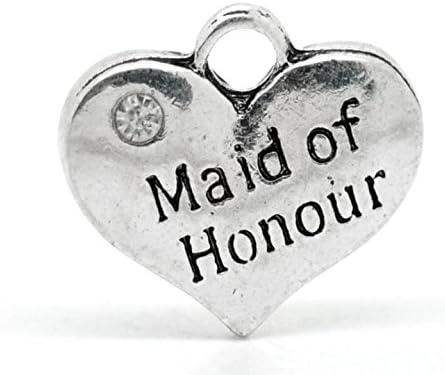 5 x Tibetan Silver & Rhinestone MAID OF HONOUR HEART 3D 16mm Charms Pendants Beads