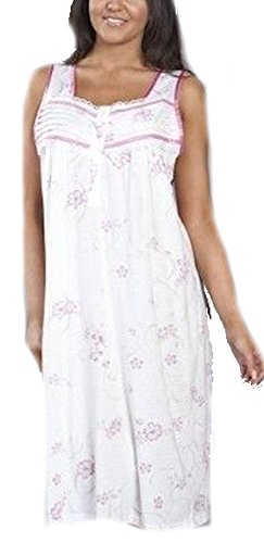 Ladies Sleeveless Floral Nightdress Four Front Buttons with Satin and Lace Trim PINK Small (10-12)