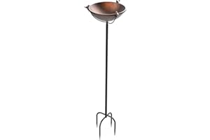 EFUTURETIME Abbeveratoio per Uccelli da Giardino in Metallo con Supporto φ 26 × 109 cm Vaschetta per Uccelli Vassoio Regolabile in Altezza con 3 Sculture di Uccelli per Esterno Balcone, Bronzo