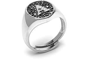 REMO GAMMELLA Anello Chevalier donna da Mignolo in Argento 925, Regolabile, lettera con Zirconi Neri