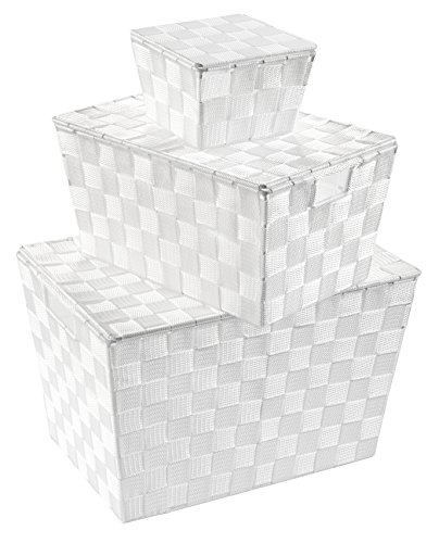 Wenko 87620500 Flechtkörbe Adria mit Deckel 3-teilig Set, Polypropylen, weiß, 0.1 x 0.1 x 0.1 cm