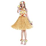 Incluye: 8 piezas en un set, viene con 1 guirnalda, 1 lei con banda para la cabeza, 2 leis con brazaletes, 2 leis con tobilleras, 1 lei de pecho, 1 falda elástica de hula con un color hermoso y brillante, fácil de capturar los ojos de las personas.