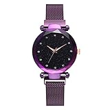 SoonerQuicker Uhren Damen billig Mode Lässig Quarz Mesh Gürtel Analog Armbanduhr(lila)