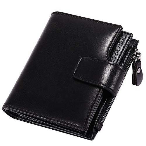 Geldbörse Herren Leder RFID Schutz Geldbeutel Männer Klein mit Münzfach Reißverschluss und 12 Kartenfächer Kleine Portemonnaie Herren Brieftasche Herren Geldbörsen Leder Viele Fächer (Schwarz)
