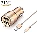 Produktbild 2in1 SEGMOI Micro USB Ladekabel 3ft / 1M Nylon geflochtene Schnur + Aluminium Dual Ports Fast 2x3.1A Ausgang Auto Ladegerät für Samsung Galaxy S7 Edge / S6 / S4, Note 5/4, HTC, LG, Nexus, Sony Tablet (Gold) (Gold)