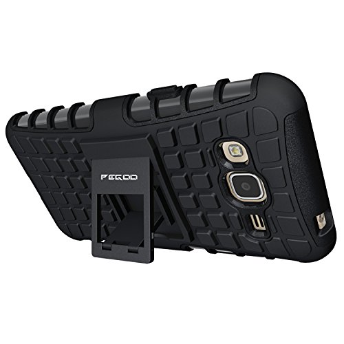 Funda Galaxy J3  2016  Pegoo Caja El Soporte Incorporado A Prueba de golpes Anti-Ara  azos y Polvo Mezcla Doble Capa Armadura Proteccion Cover Case Caso Funda C  scara Caja para  2016  Samsung Galaxy J3  Negro 