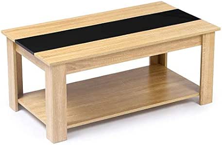 Idmarket Table Basse Contemporaine Tao Plateau Relevable Bois Noir Et Imitation Hetre Amazon Fr Cuisine Maison