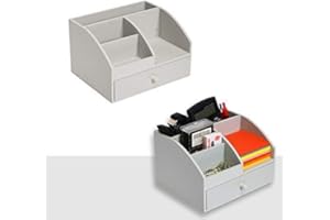 DRULINE Schreibtisch Organizer Ordnung Briefablage Letterbox Schreibtischbox aus Holz im Shabby Chic Stil mit Schubladen mit 5 Fächer | 761312 | L x B x H 20 x 16 x 12 cm | Grau