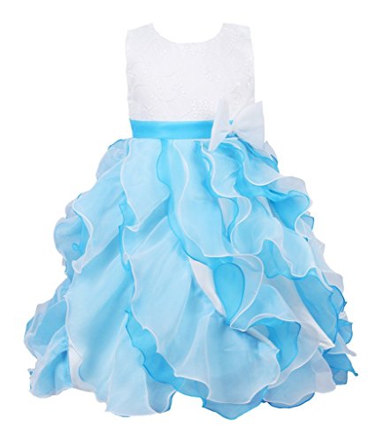 JerrisApparel bambini del vestito principessa festa in costume vestito a strati ragazza formale (140cm, Blu)