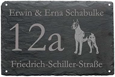 '"With House Number and Street Name with Great Dane as Individually Crafted Slate Slate Chalkboard Sign Dog
