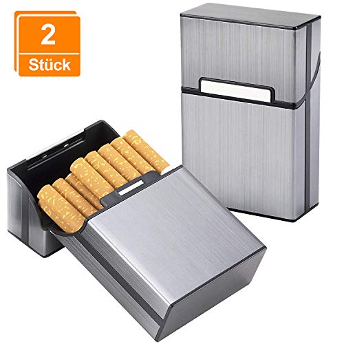 Preisvergleich Produktbild [2 Stck] Aluminium Zigarettenetui, DealKits Elegante Stabile Metall Zigarettenetuis Zigarettenbox Zubehör mit Magnetverschluss und Einrast Funktion für 20 Zigaretten für Damen Herren, Grau