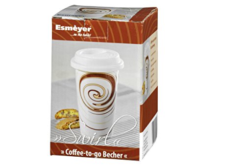 Esmeyer 302-008 Coffee-to-go Becher Swirl Inhalt 0,3 L, Höhe 13,5 cm Heißgetränke für unterwegs, Porzellan, weiß - 4